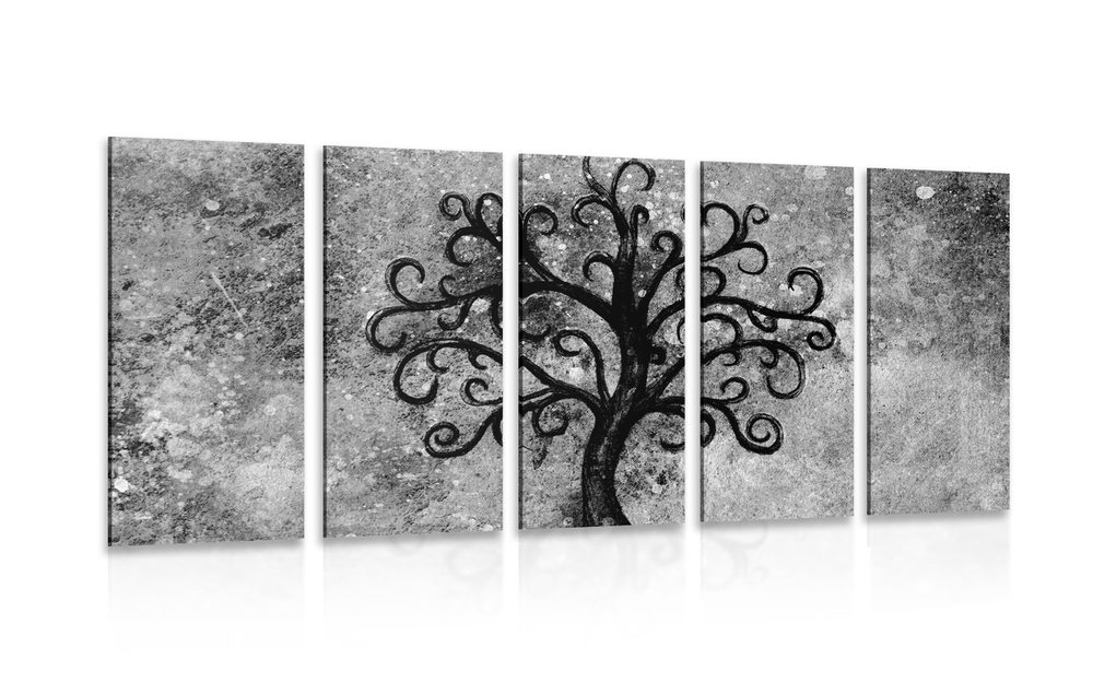 5-részes kép fekete fehér életfa