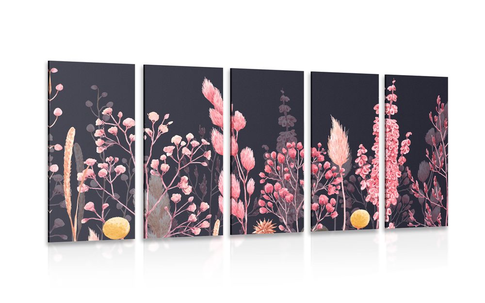 5-részes kép fű variáció rózsaszínben