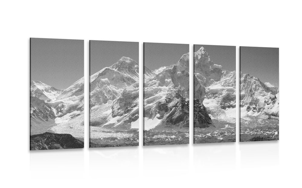 5-részes kép gyönyörű hegycsúcs fekete fehérben