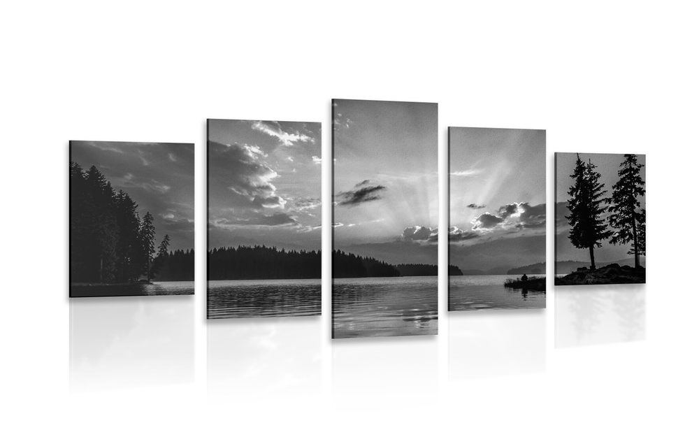 5 részes kép hegyi tó fekete fehérben