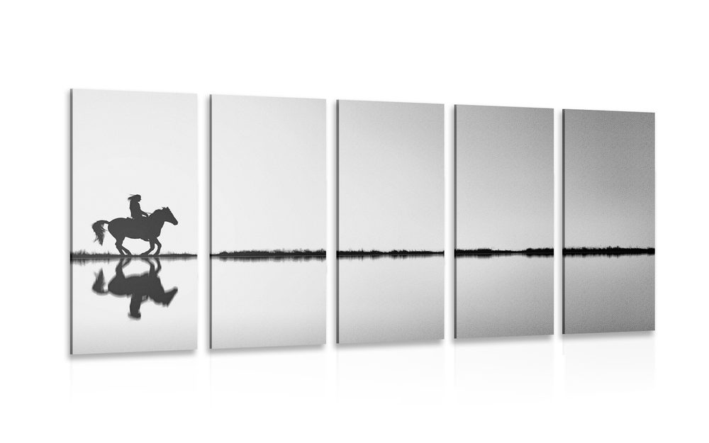 5-részes kép lovas fekete fehérben