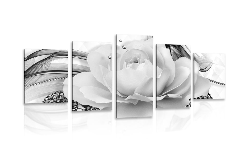 5 részes kép luxus rózsa fekete fehérben