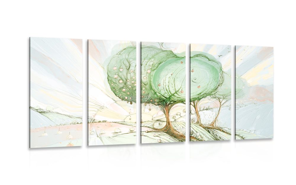5-részes kép mesebeli pasztell fák