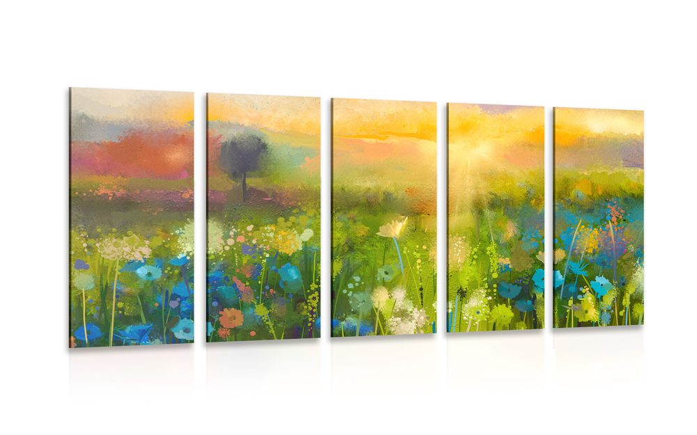5-részes kép olajfestmény réti virágok