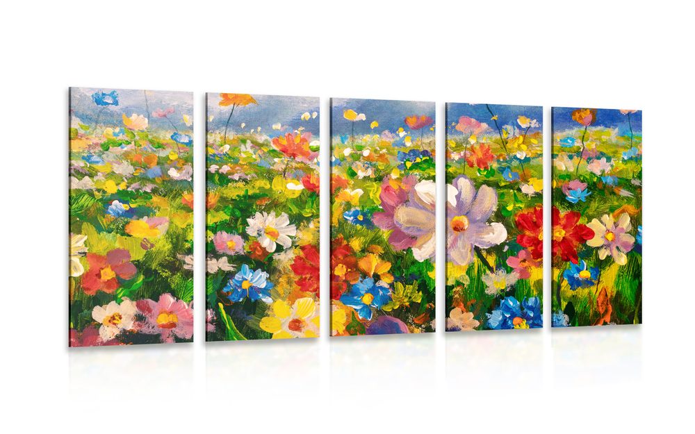 5-részes kép olajfetmény réti virágok