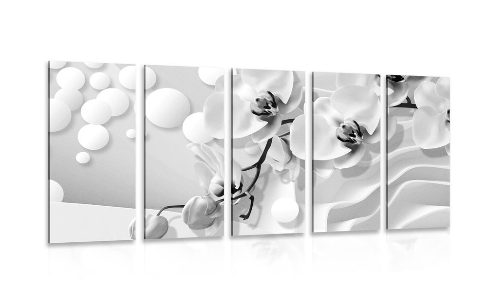 5-részes kép orchidea absztrakt háttéren  fekete fehérben