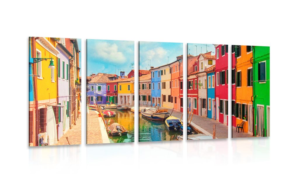 5-részes kép pasztell színű házak a városban