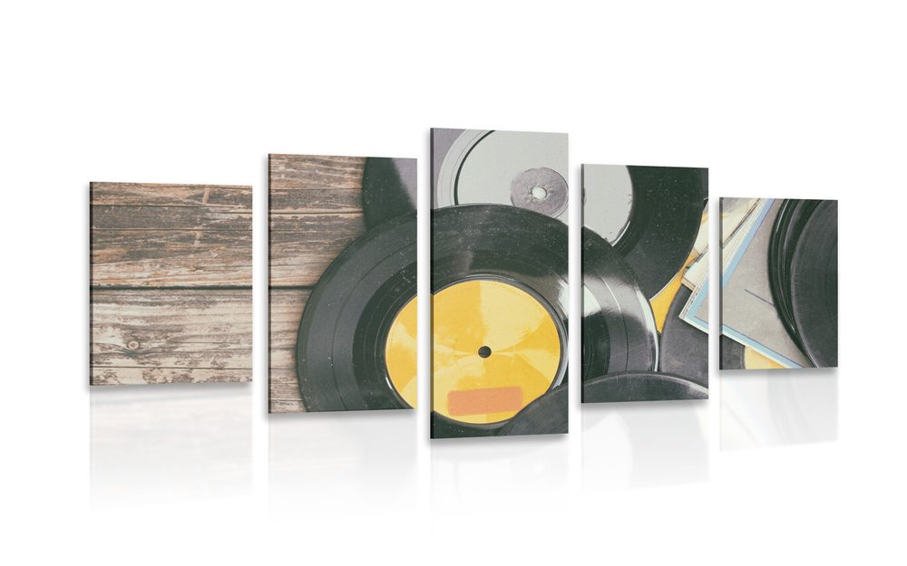 5 részes kép régi gramofon lemezek