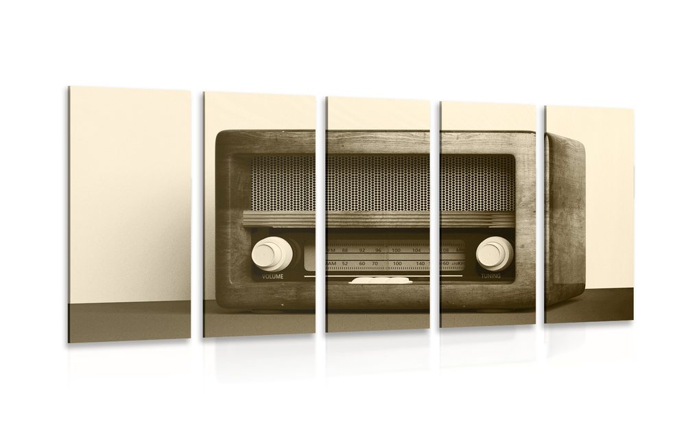 5-részes kép régi rádió szépia kivitelben
