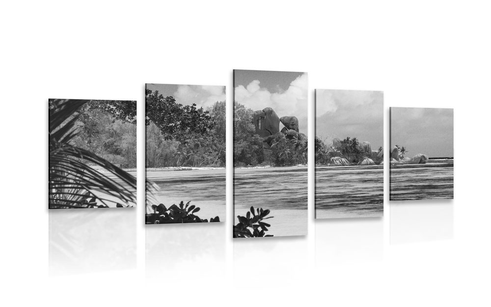 5 részes kép La Diguo szigeten fekete fehérben