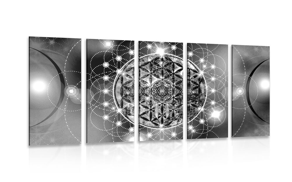 5-részes kép varázslatos Mandala fekete fehérben