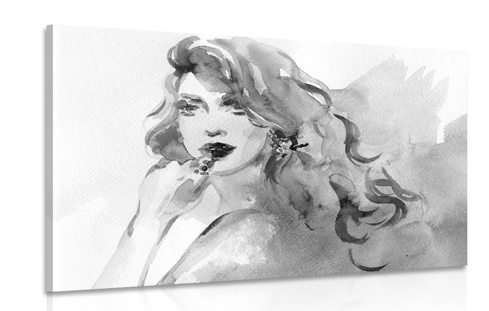 Kép akvarell női portré fekete fehérben