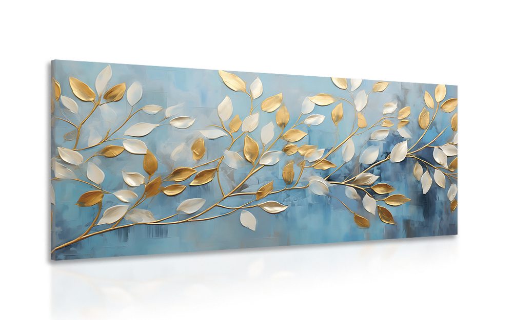 Kép arany-fehér levelek kék alapon
