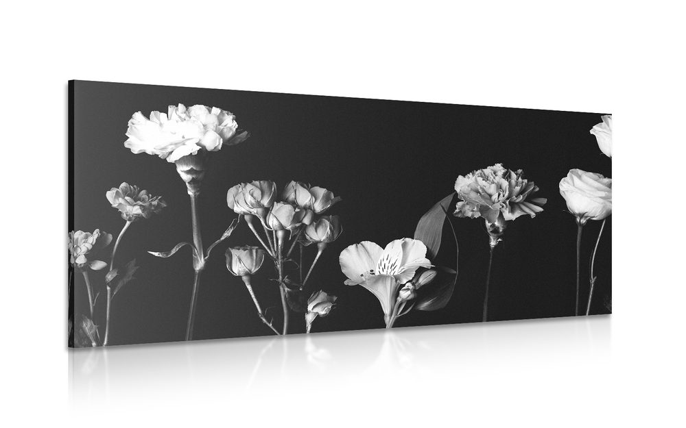 Kép elegáns virágok fekete fehérben