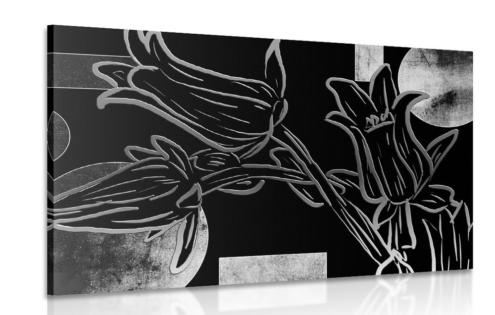 Kép etno virágok fekete fehérben