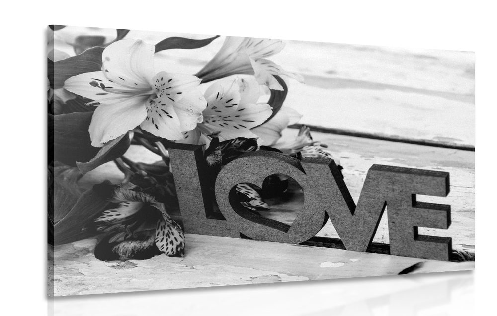 Kép fa hatású Love felirat fekete fehérben