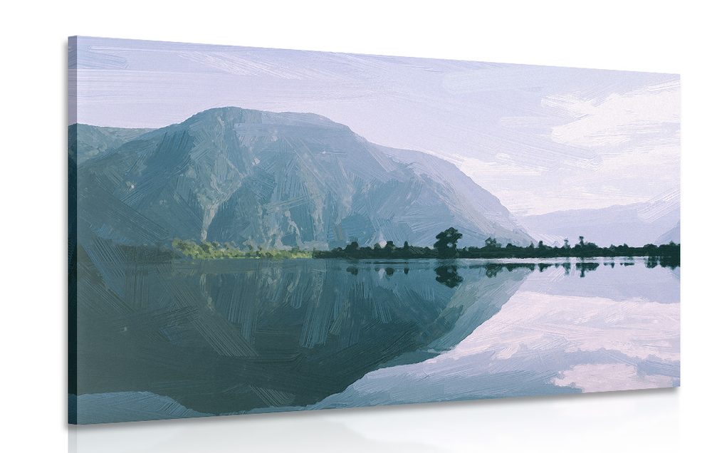 Kép festett hegyi tó látványa