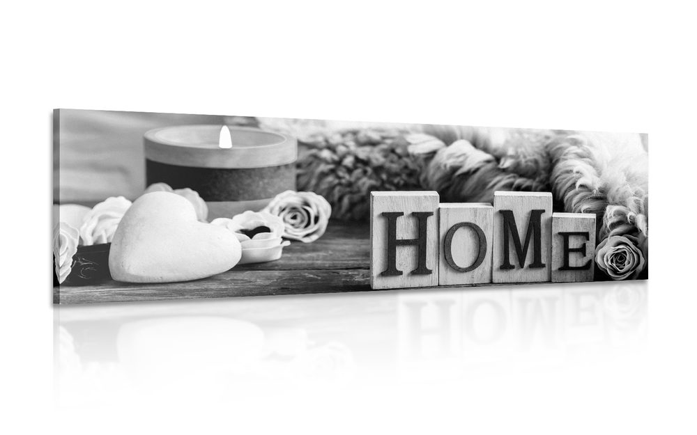 Kép Home felirat csnedélet fekete fehérben