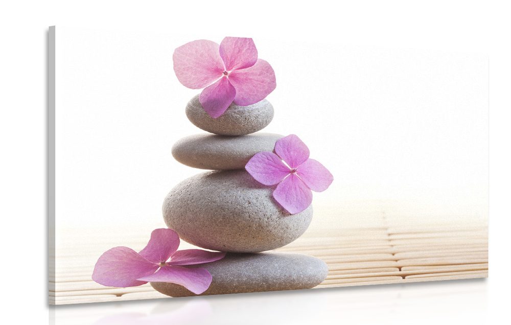 Kép kövek egyensúlya és keleti virágok