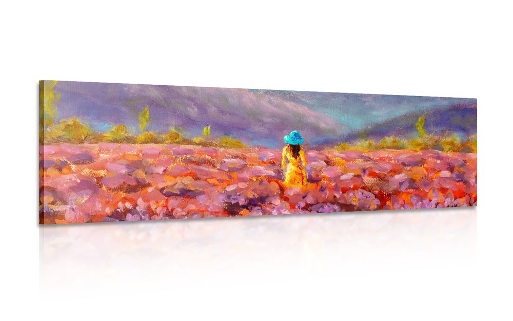 Kép lány sárga ruhában levandula mezőn