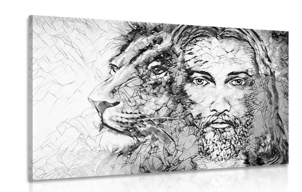Kép mindenható az oroszlánnal fekete fehérben