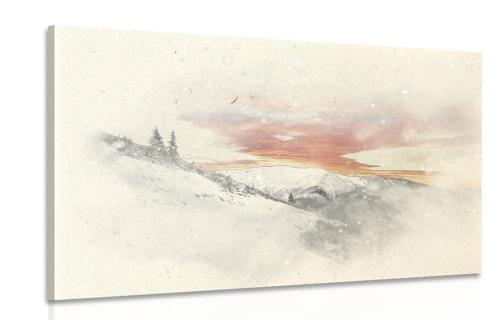 Kép naplemente a havas hegyek felett
