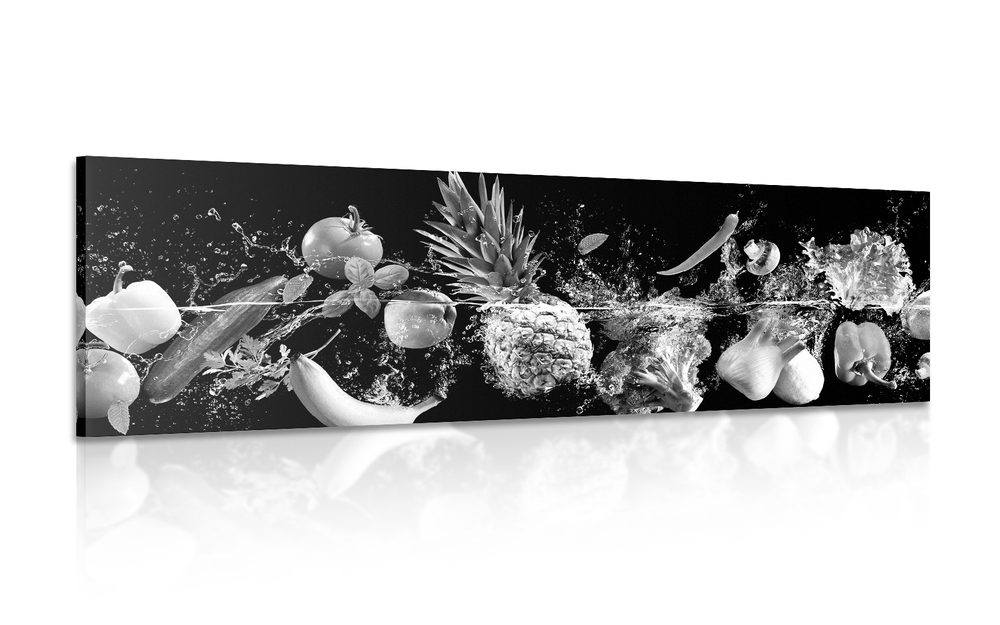 Kép organikus gyümölcs és zöldség fekete fehérben