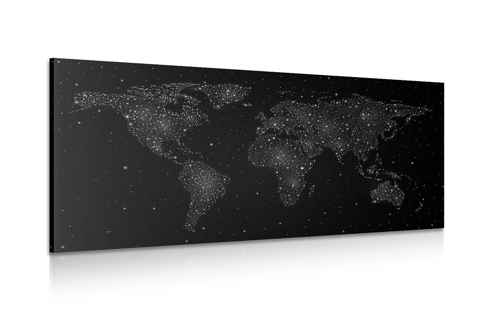 Kép világ térkép éjszakai égbolt fekete fehér kivitelben