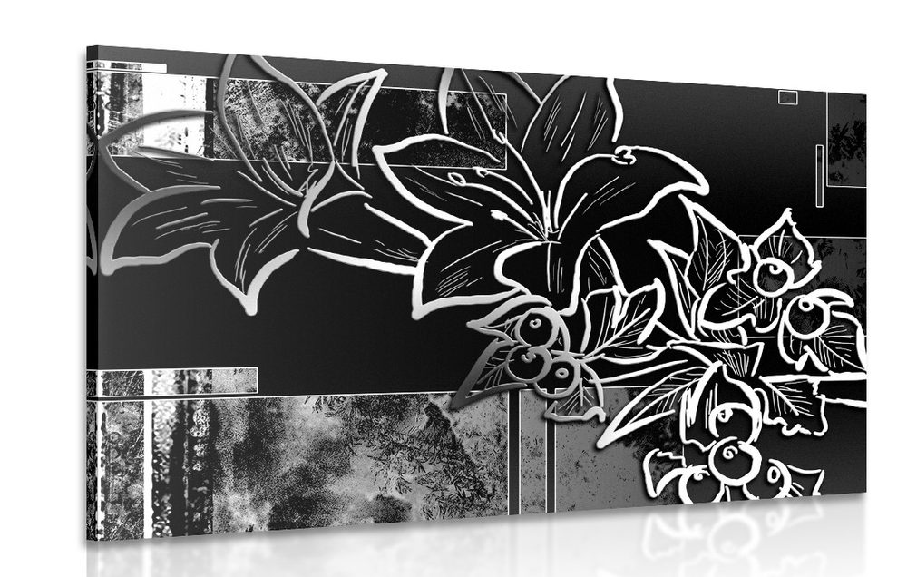 Kép virág ilusztráció fekete fehérben
