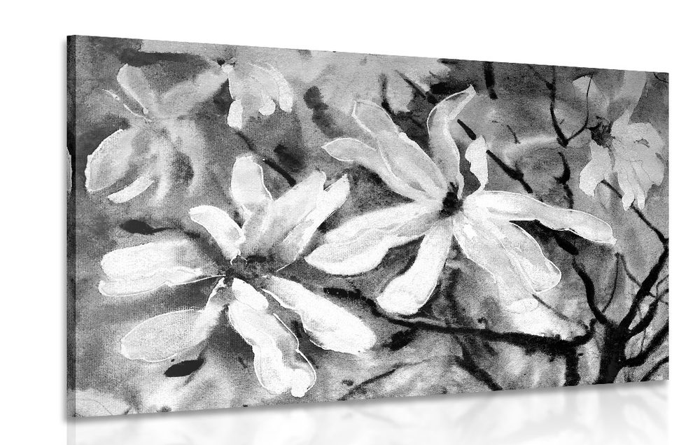 Kép virágzó akvarell fa fekete fehérben