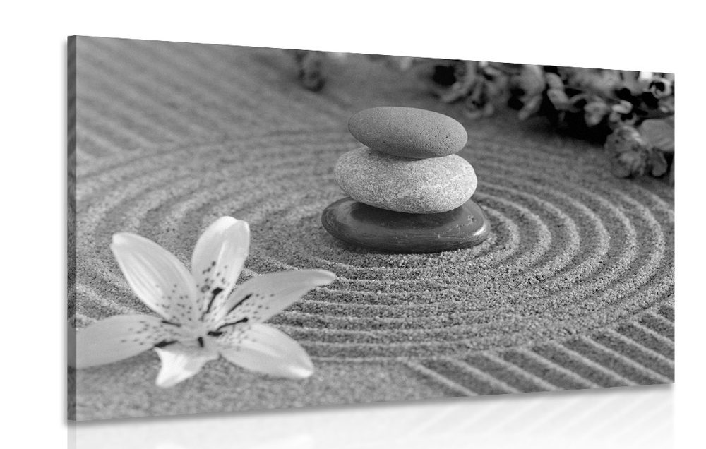 Kép Zen kövek homokban fekete fehérben