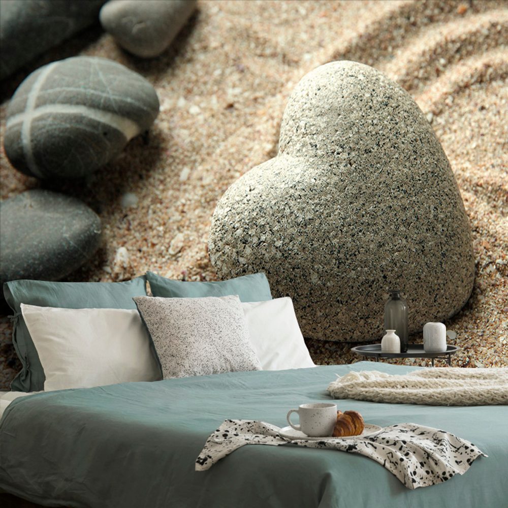 Öntapadó fotótapéta szív alakú Zen kő homokban
