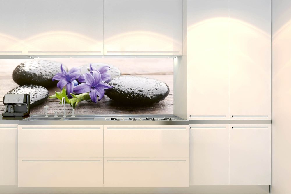 Öntapadó konyha fotótapéta kövek virággal