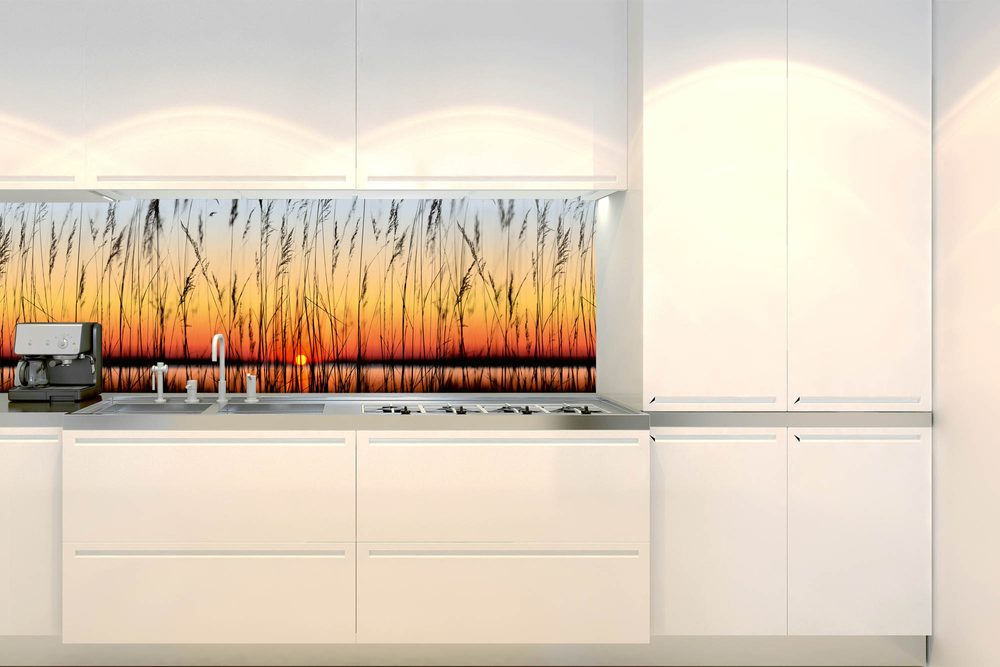 Öntapadó konyha fotótapéta naplemente a tó mellett
