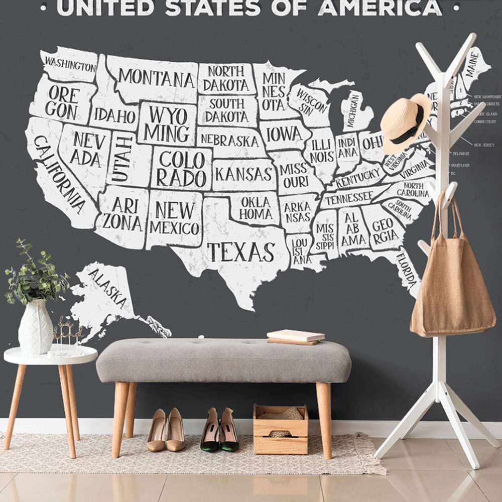 Öntapadó tapéta az USA oktatási térképe fekete háttéren