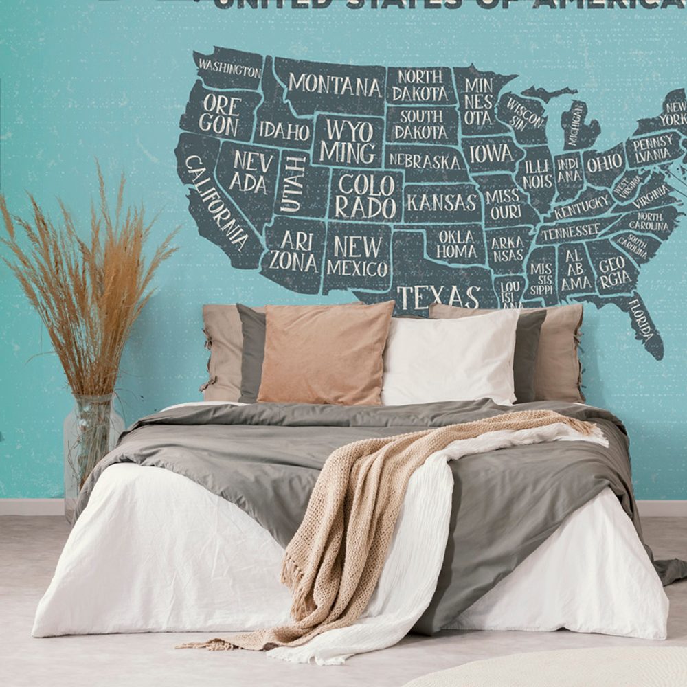 Öntapadó tapéta az USA oktatási térképe kék háttéren