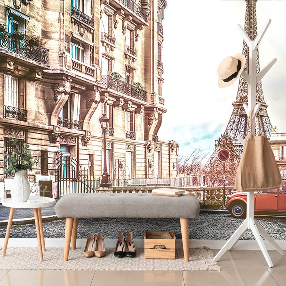 Öntapadó tapéta kilátás az Eiffel toronyra párizsi utcából