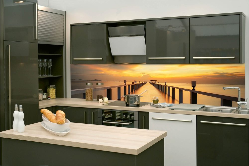 Öntapadó tapéta konyhába híd naplementekor