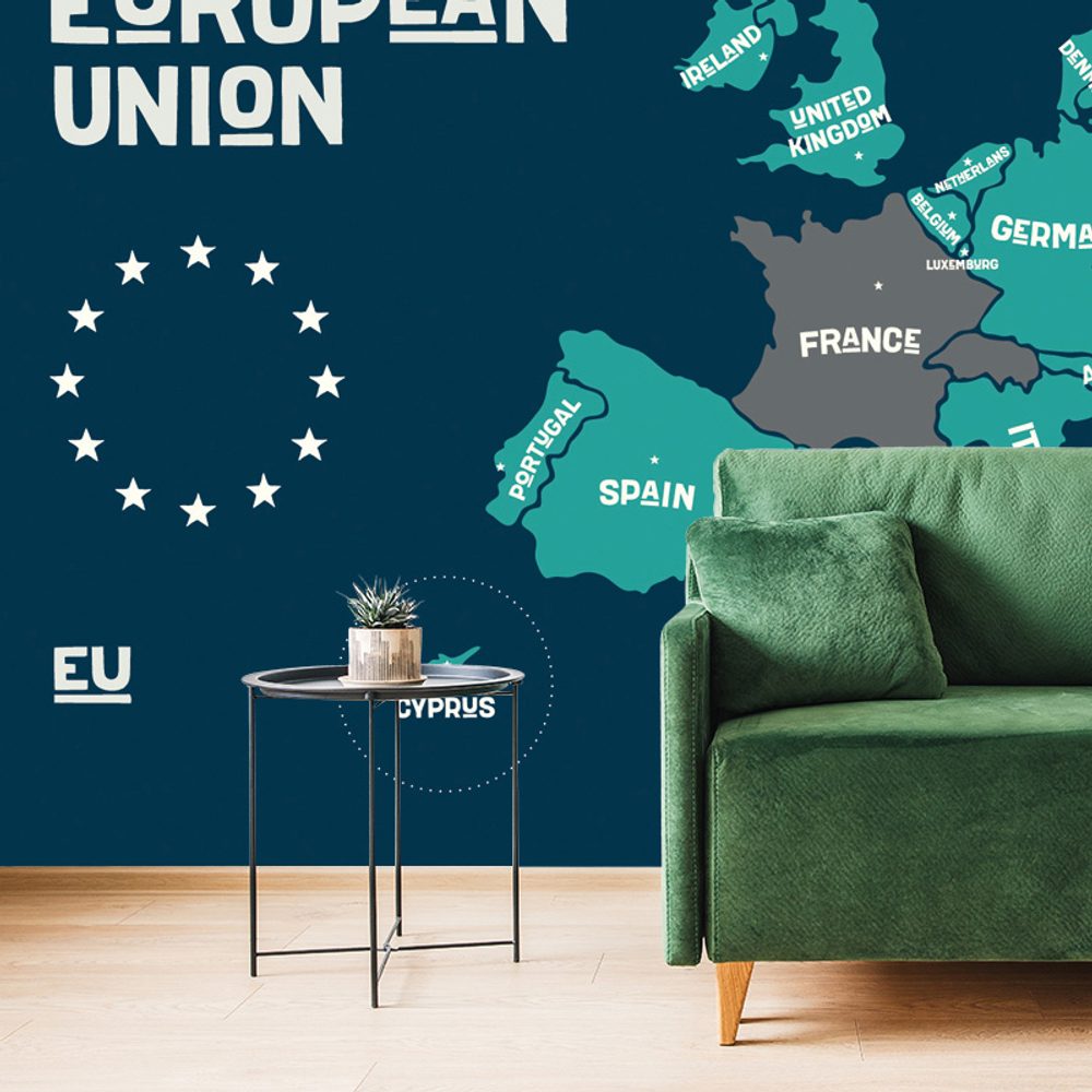 Öntapadó tapéta oktatási térkép az Európai Unió országainak nevével