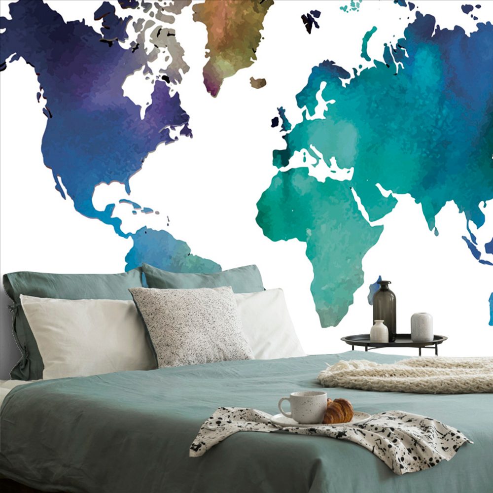 Öntapadó tapéta világtérkép akvarell fekete