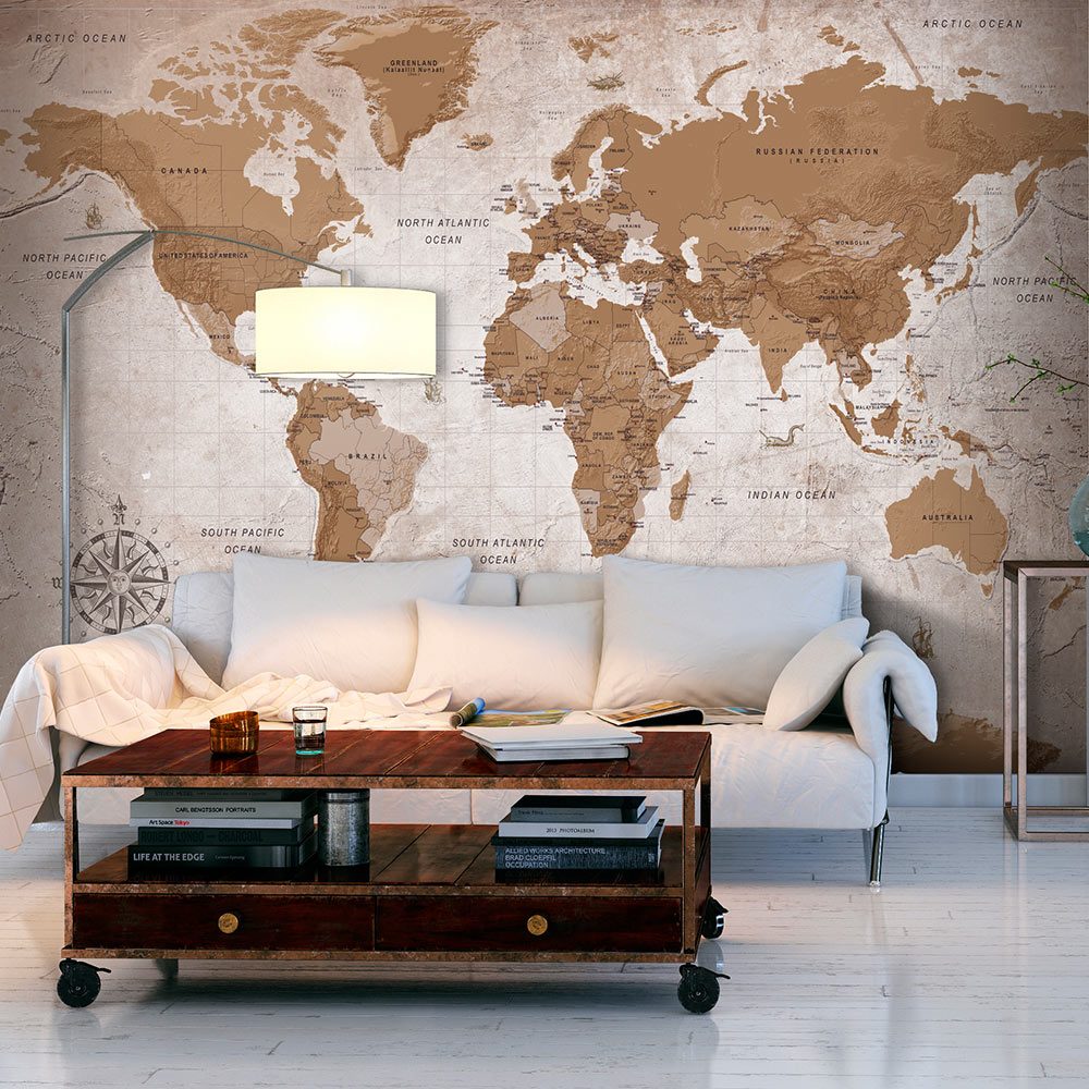 Öntapadó tapéta világtérkép barna színekben  - Oriental Travels