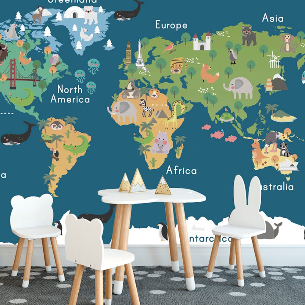 Öntapadó tapéta világtérkép gyerekeknek