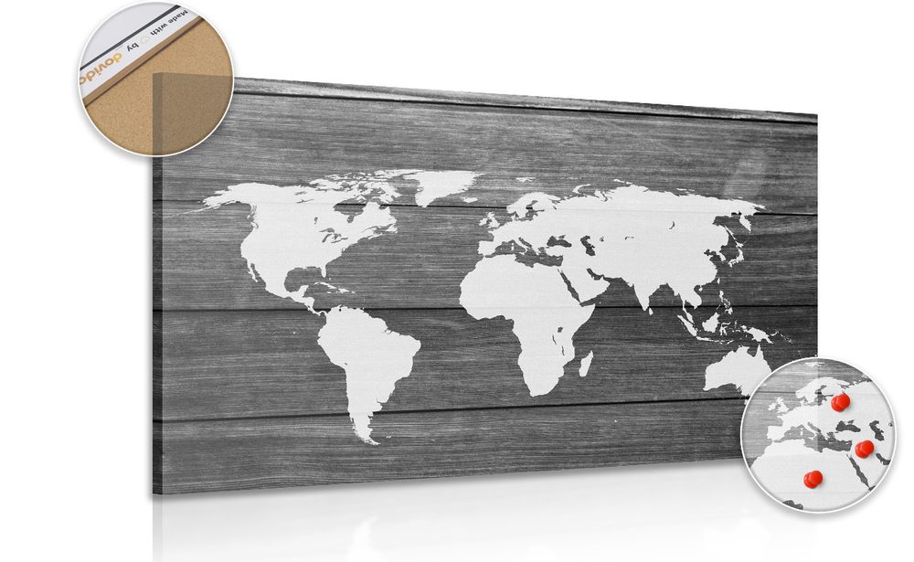 Parafa kép fekete fehér világ térkép fa háttéren