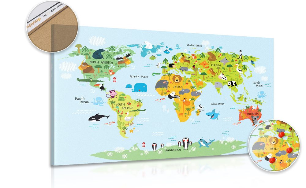 Parafa kép gyermek világ térkép álatokkal