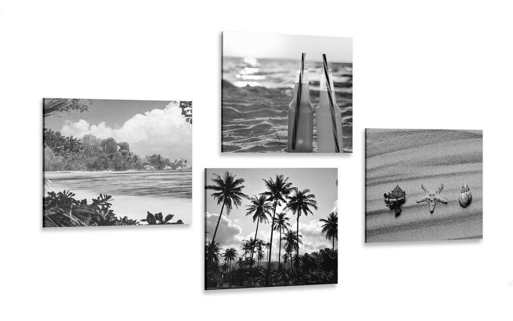 Képszett tengerparti nyaralás fekete-fehér változatban