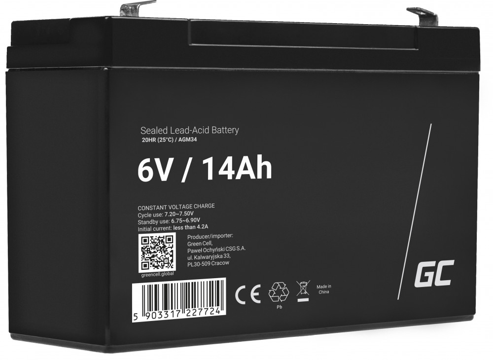 AGM VRLA gondozásmentes ólom akkumulátor / akku 6V 14Ah AGM34 riasztókhoz, pénztárgépekhez, játékokhoz