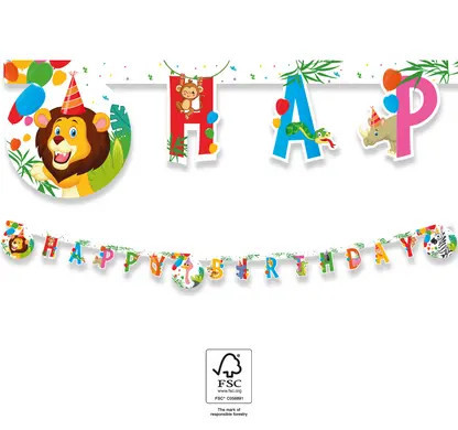 Dzsungel Balloons Happy Birthday felirat FSC 2 m