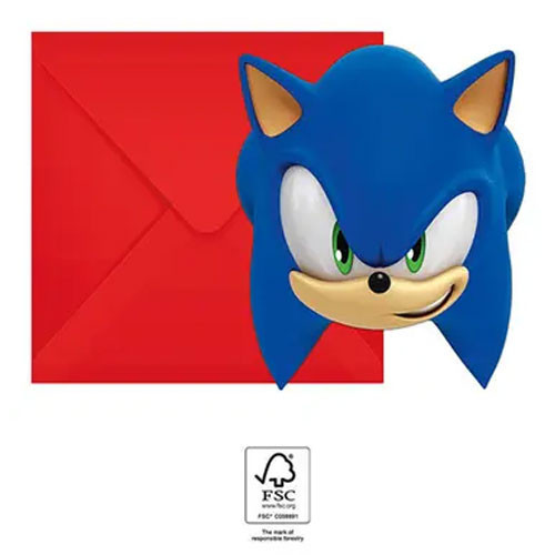 Sonic a sündisznó Sega party meghívó 6 db-os FSC