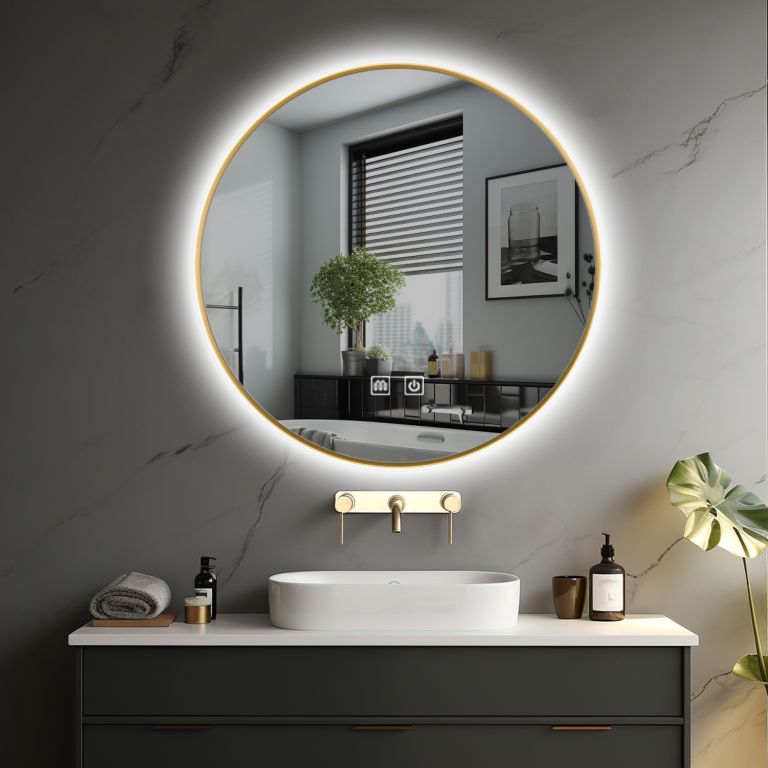 IREDA  Fürdőszobai tükör LED világítással arany keret 70 cm
