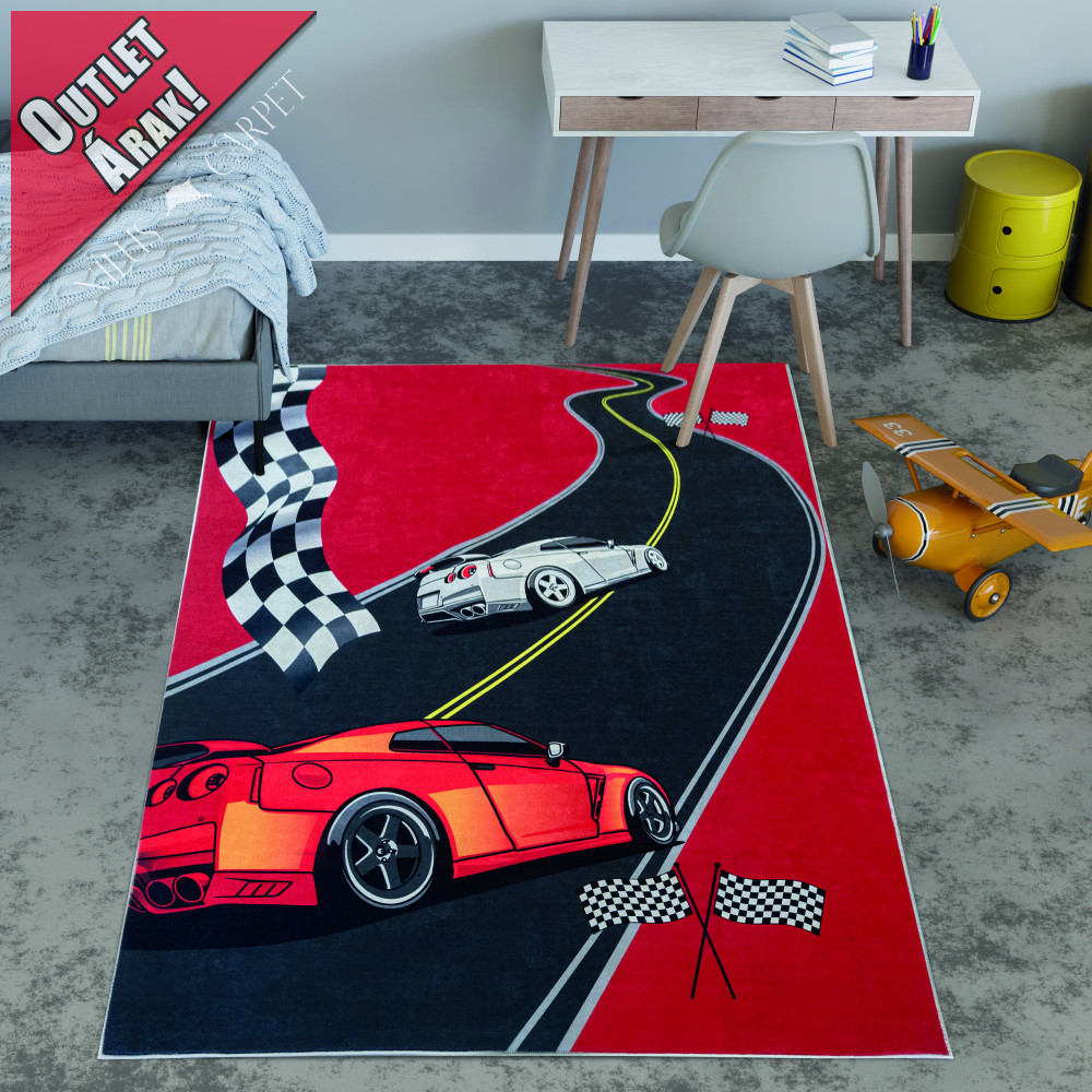 Gyerek szőnyeg Piros autóversenyzős 130x180cm  
